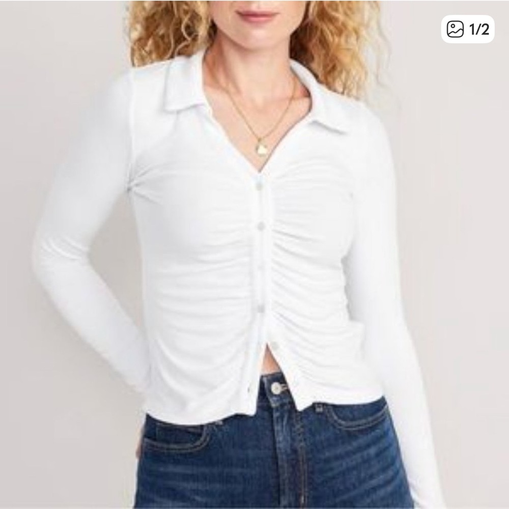 A&F Ruched Polo Button Down Top